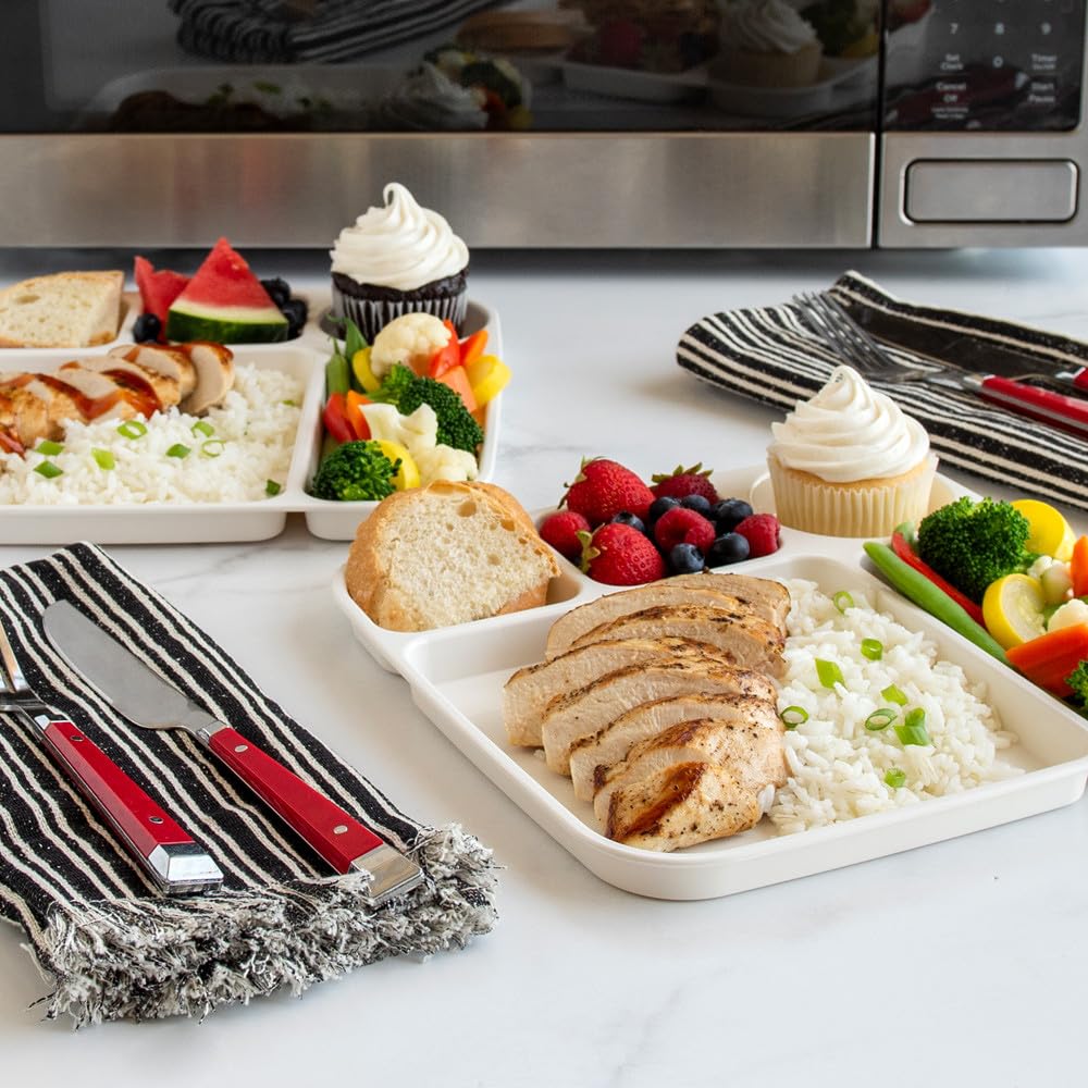Nordic Ware - Juego de 2 bandejas divididas para comidas, color blanco, polipropileno apto para microondas