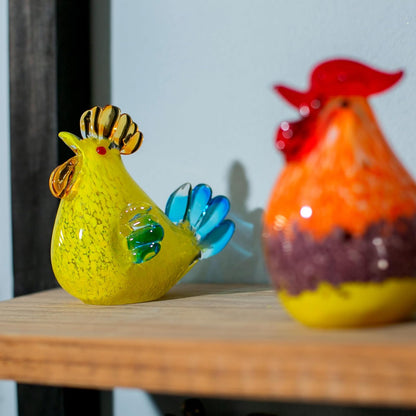 Running Gallo de Cristal | Adornos para Sala, Oficina y Escritorio | Figura de Cristal | Amarillo Cola Azul Decora