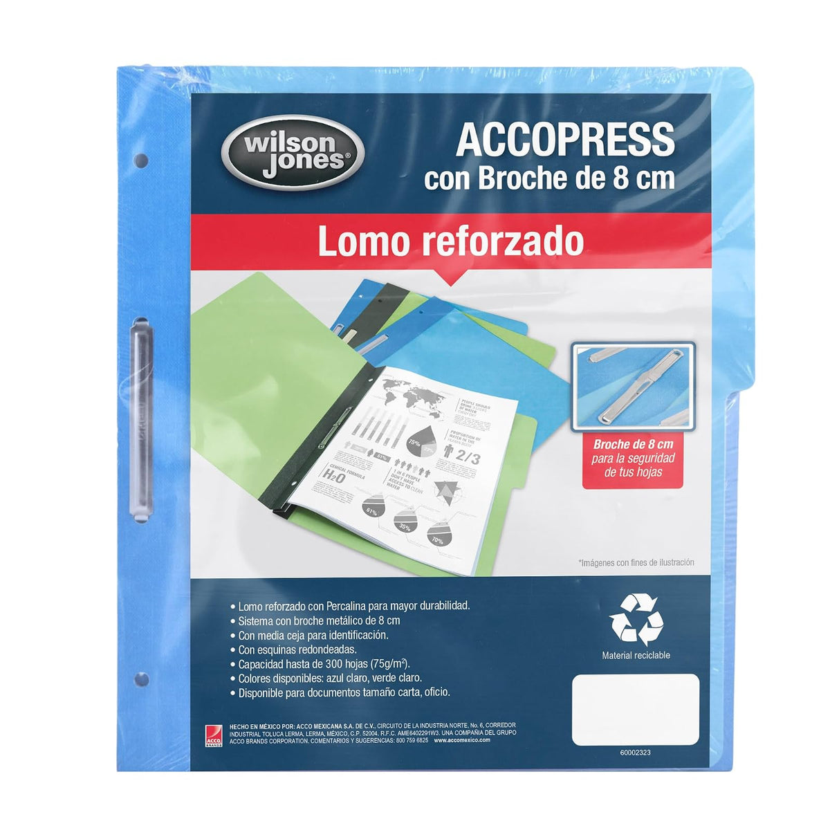 Wilson Jones Carpeta Reforzada con Broche Acopress Carta Azul 300 Hojas
