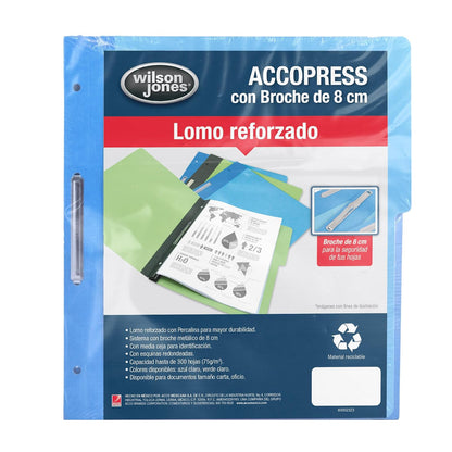 Wilson Jones Carpeta Reforzada con Broche Acopress Carta Azul 300 Hojas