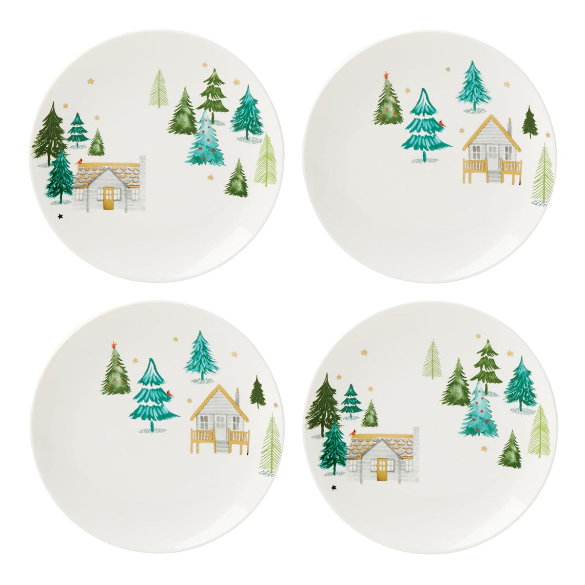 Lenox 890751 Balsam Lane Juego de 4 Platos Decorativos, Vasos de Navidad