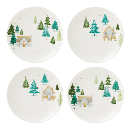 Lenox 890751 Balsam Lane Juego de 4 Platos Decorativos, Vasos de Navidad