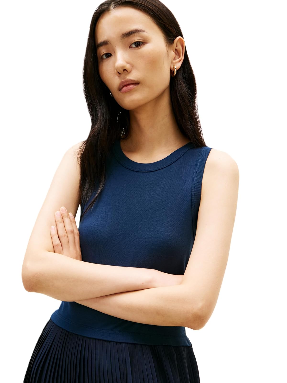 Tommy Hilfiger Mix Media Pleated SL Midi Dress Vestido Informal Mujer