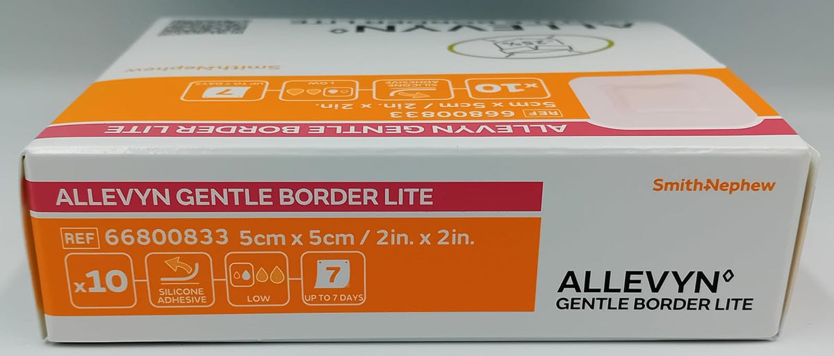 Smith+Nephew ALLEVYN Gentle Border Lite - Apósito para heridas, 2 x 2 pulgadas, caja de 10