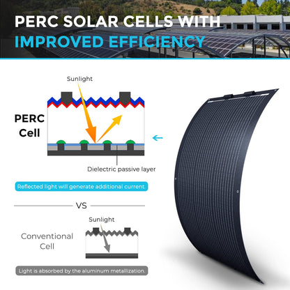 Renogy - Panel solar de 100 W, 12 V, panel solar flexible, 100 W, 22% de alta eficiencia, 240 °, paneles solares ultra ligeros para caravanas marinas, cabina, furgoneta, barco, camping, superficies
