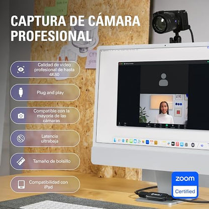 Elgato CAM Link 4K, capturadora Externa de cámara | Para DSLR/videocámara, webcam, reuniones, streams, 1080p60/4K30-60, compatible con OBS/Zoom/Discord, PC/Mac/iPad
