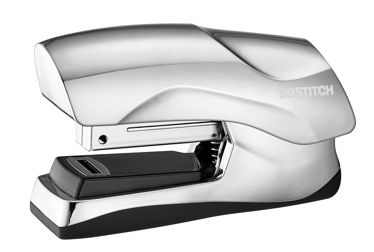 Bostitch - Grapadora de oficina resistente, capacidad de 40 hojas, sin atascos, media tira, cabe en la palma de tu mano, para aula, oficina o computadora, cromo - Cromado