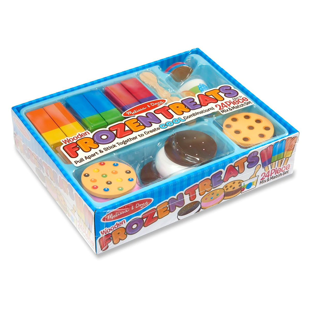 Melissa & Doug Set de Golosinas Congeladas de Juguete | 24 piezas, alimento de juguete rebanable, 6 galletas, rellenos de helado, paletas de hielo, cucharas, tazas, tapas