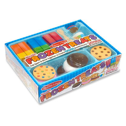 Melissa & Doug Set de Golosinas Congeladas de Juguete | 24 piezas, alimento de juguete rebanable, 6 galletas, rellenos de helado, paletas de hielo, cucharas, tazas, tapas