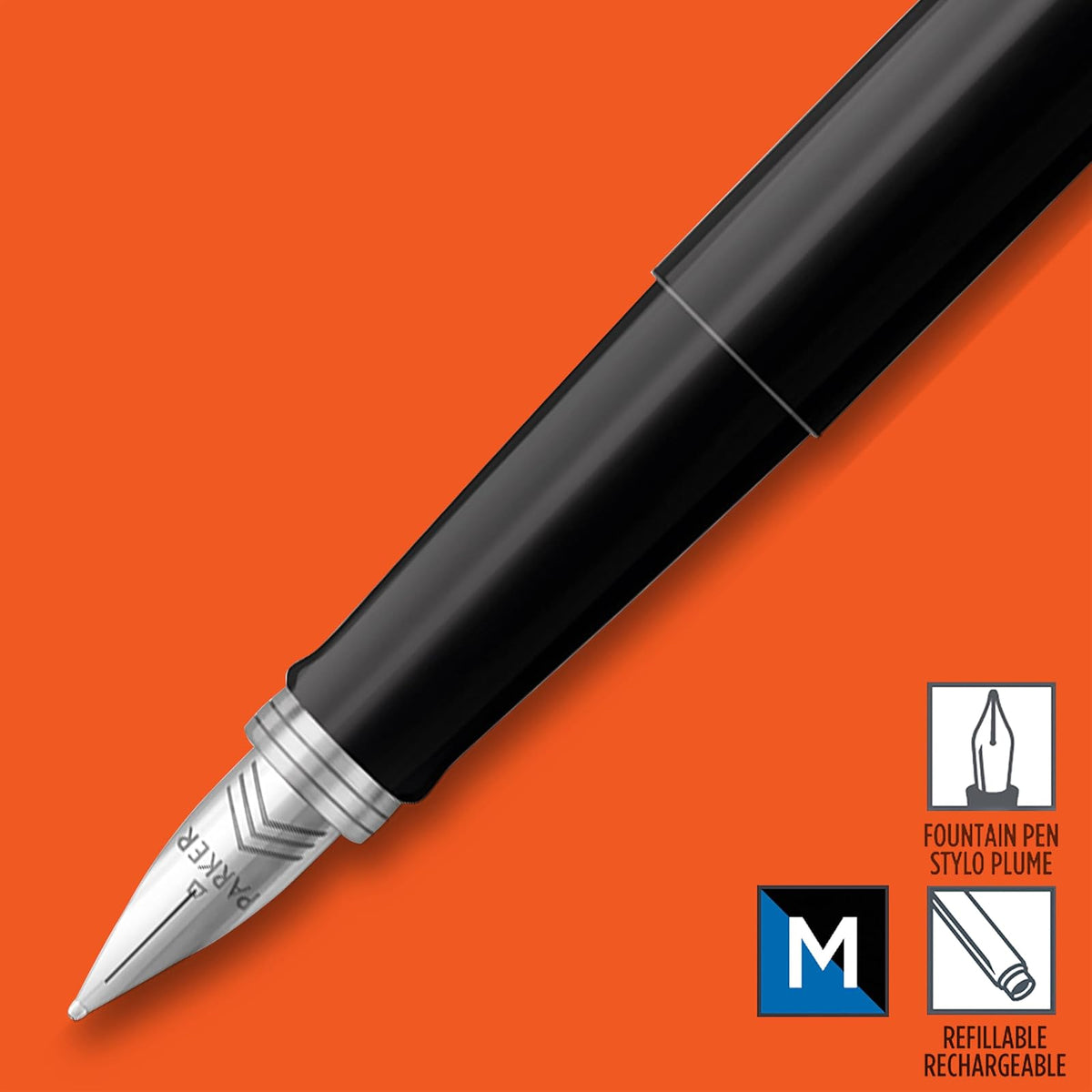 Parker Jotter Originals Fountain Pen, Classic Orange Finish, Medium Nib, Blue & Black Ink
