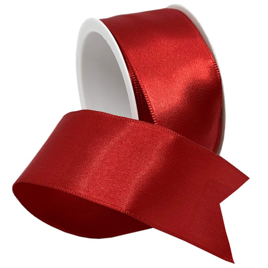 Morex Cinta de satén con alambre, envoltura de regalo, decoración de Navidad y boda, cintas de seda para manualidades y arreglos florales, 1-1/2 pulgadas por 3 yardas, rojo