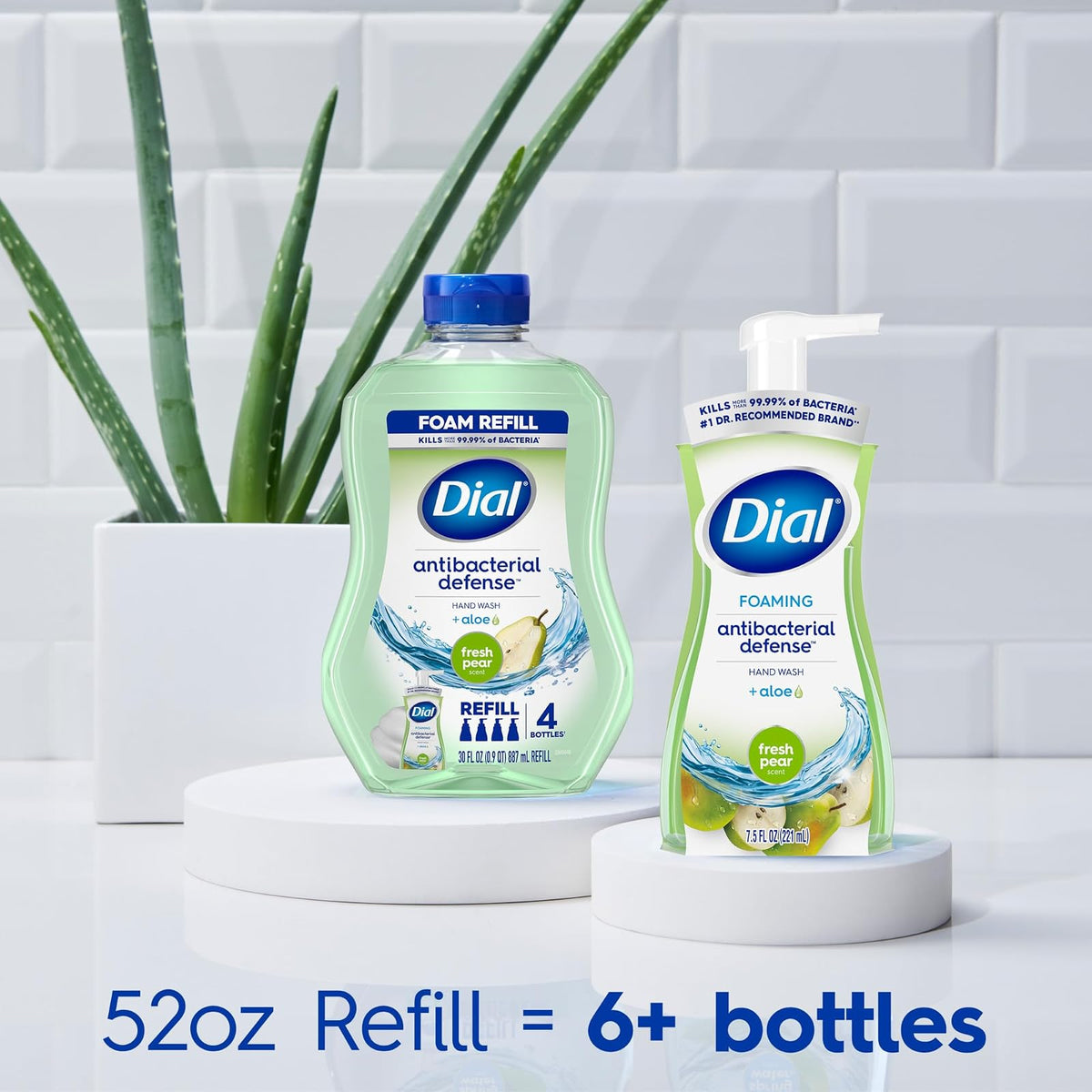 Dial Complete Antibacterial Foaming Hand Wash, Fresh Pear, 52 fl oz Refill | Limpieza suave para las manos, con aloe vera, dermatólogos, última intervensión de parabenos y SLS y SLES, fórmula vegana