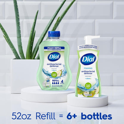 Dial Complete Antibacterial Foaming Hand Wash, Fresh Pear, 52 fl oz Refill | Limpieza suave para las manos, con aloe vera, dermatólogos, última intervensión de parabenos y SLS y SLES, fórmula vegana
