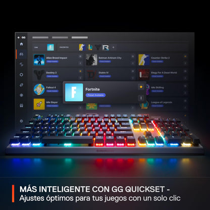 SteelSeries Apex Pro Gen 3 OmniPoint 3.0 Interruptores hipermagnéticos — Actuación Ajustable — Disparador rápido — Presets listos para el Juego — Modo de protección — Tap/SOCD — OLED — RGB — Teclas