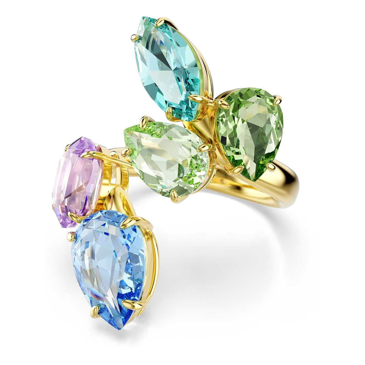 Anillo con motivo de gema Swarovski, cortes mixtos, multicolor, chapado en tono dorado