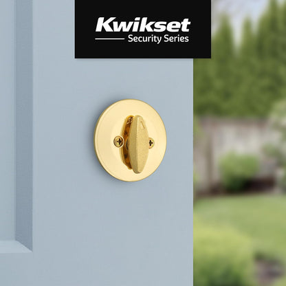 Kwikset 663 - Cerrojo de cerrojo sin llave, pieza giratoria interior redonda de latón pulido para puerta de entrada delantera, con pestillo y adaptador, sin montaje exterior