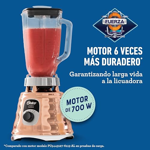 Oster Licuadora Clásica 1000 W con Vaso de Vidrio 1.25 L y 3 Velocidades | Prepara recetas frías y calientes, cuchilla trituradora de hielo, perilla ergonómica y acople metálico, BLST4128-013