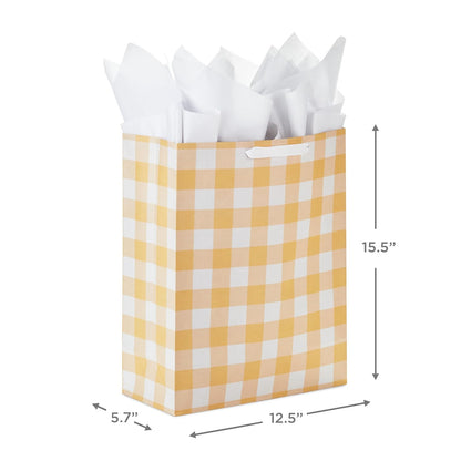 Hallmark Bolsas de regalo extra grandes de 15 pulgadas con papel de seda (2 bolsas: animales de bebé, cuadros amarillos) para baby shower, primer cumpleaños, fiestas de revelación de género