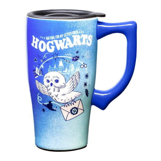 Spoontiques Hedwig - Taza de café de cerámica de viaje con tapa y asa, tapa a prueba de derrames, taza de doble pared para bebidas frías y calientes, apta para microondas y lavavajillas