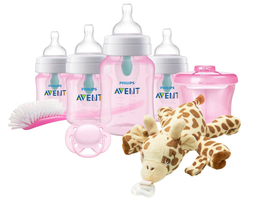 Philips Avent Set de Regalo Anti-colic Recién Nacido Rosa | Los esenciales para empezar | Ayuda a reducir cólicos y malestares | Sistema Anti-colic AirFree™ | 7 pz | SCD307/02