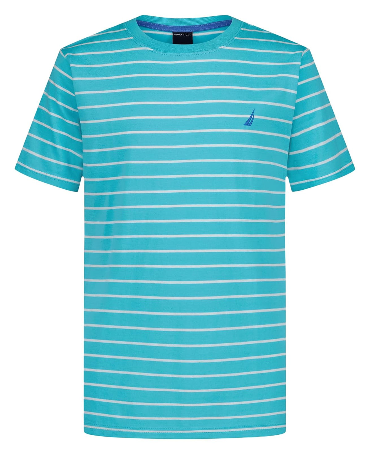 Nautica Playera de Manga Corta con Cuello Redondo para Niño - Curazao Classic Stripe - 14-16