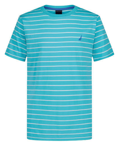 Nautica Playera de Manga Corta con Cuello Redondo para Niño - Curazao Classic Stripe - 14-16
