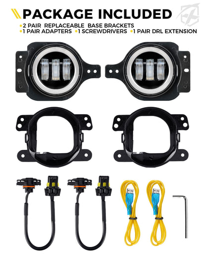 Xprite Ultra 300% luces antiniebla LED de 60 W con DRL compatibles con Jeep Wrangler JL JLU y 2020+ Gladiator JT, DOT, 6500K, Plug N Play, lámpara antiniebla de parachoques delantero con 2