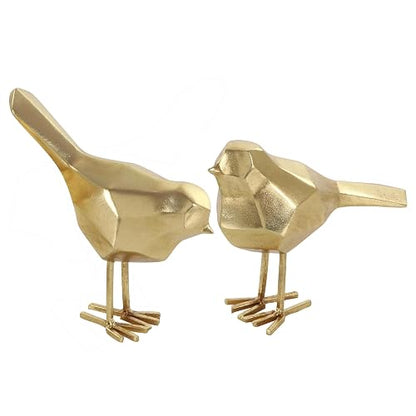 CosmoLiving by Cosmopolitan Polystone - Escultura de pájaro con Detalles de Origami, Juego de 2 Unidades, 7 Pulgadas, 8 Pulgadas de Alto, Dorado