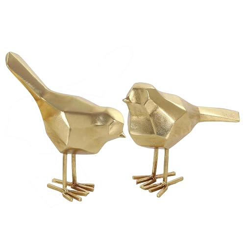 CosmoLiving by Cosmopolitan Polystone - Escultura de pájaro con Detalles de Origami, Juego de 2 Unidades, 7 Pulgadas, 8 Pulgadas de Alto, Dorado