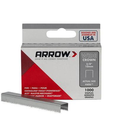 Arrow 60630 - Grapas de corona ancha para pistolas de grapas y grapadoras, uso para tapicería, manualidades, reparaciones generales, longitud de pierna de 3/8 pulgadas, ancho de corona de 1/2