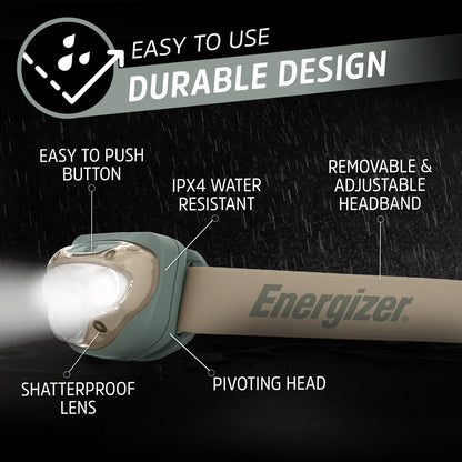 Energizer - Faros LED PRO (paquete de 2), IPX4 resistentes al agua, luz de cabeza de alto rendimiento para exteriores, camping, correr, tormenta, luz LED de supervivencia para emergencias (baterías