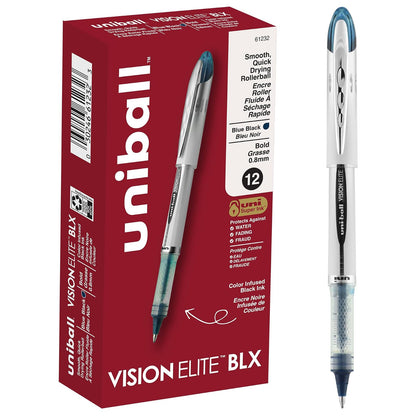 Uni-ball Vision Elite BLX Infusión Bolígrafos Rollerball, punta negrita (0,8 mm), azul/negro, 12 unidades – 61232