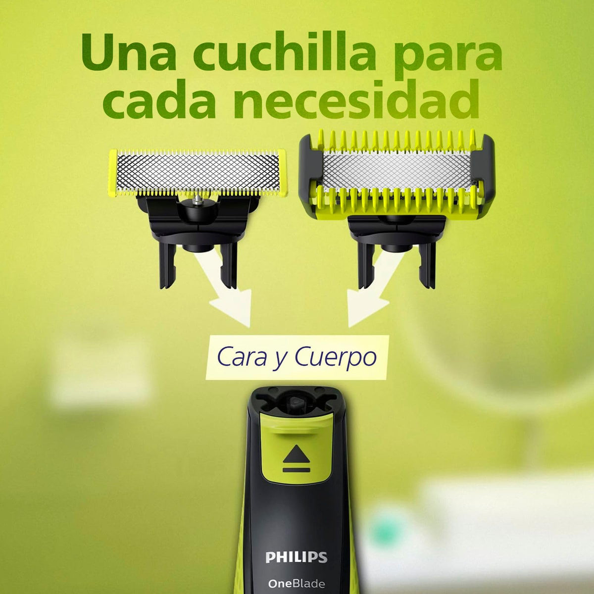 Philips OneBlade Afeitadora y Recortadora Eléctrica Face & Body para Hombre | Recorta, perfila y afeita | Corta el vello, no tu piel | Uso seco y húmedo | 5 accesorios y cuchilla adicional | QP2824/10