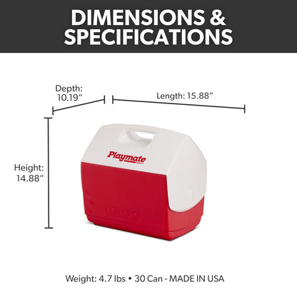 Igloo Playmate Elite Cooler Rojo/Blanco, 16 Qt | Baúl de hielo aislado, capacidad para 30 latas, diseño de tienda de campaña, tapa de botón, asa de transporte moldeada
