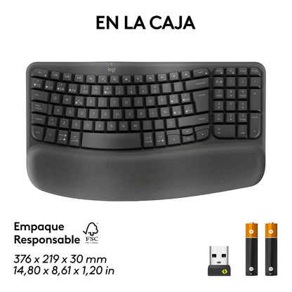 Logitech Wave Keys for Business, Teclado ergonómico inalámbrico con reposamanos Acolchado, tecnología Logi Bolt Segura, Bluetooth, Compatible con Windows/Mac/Chrome/Linux - Grafito