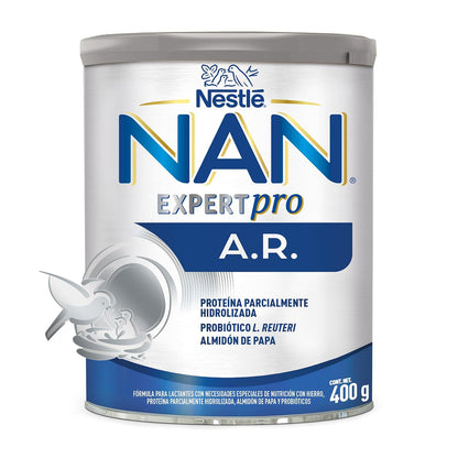 NAN Expert Pro A.R., de 0 a 12 meses, con hierro, proteína parcialmente hidrolizada, almidón de papa y probióticos, Fórmula para Lactantes a Partir del Nacimiento, Lata 400 g