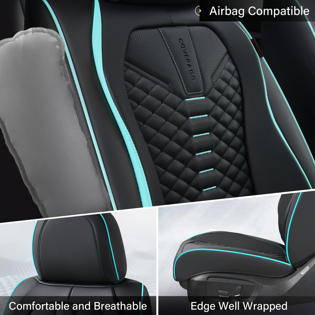 Coverado Fundas de Asiento de Automóvil, Fundas de Asiento Delantero, Paquete de 2 Fundas universales para Asiento de Automóvil, Fundas de Asiento Impermeables de Piel de Nappa, Protectores de Asiento de