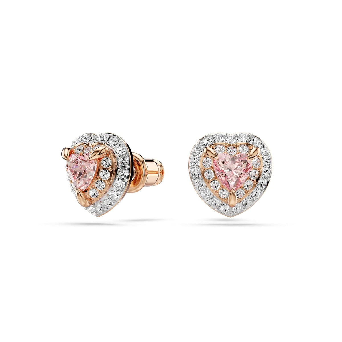 arete Swarovski One con forma de corazón, pavé, corazón, rosa, acabado de metal mixto