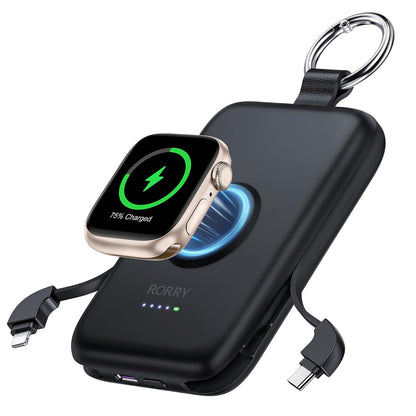 RORRY Power Bank 10000 mAh Carga Rápida PD 20W, 3 en 1 - Negro