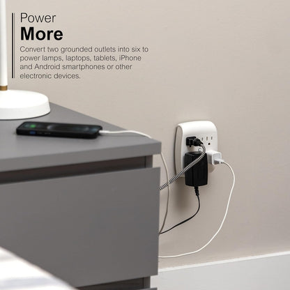GE 6-Outlet Extender Wall Tap, 2 Pack, Grounded Adapter, Charging Station, 3-Prong, Secure Install, UL Listed, White, 46852