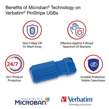 Verbatim Memoria Flash USB Pinstripe de 128 GB – 2pk – Rojo, Azul