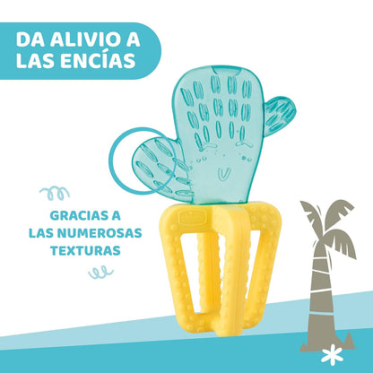 Chicco Refreshing - Mordedor de Silicona Refrescante que Enfría y Alivia las Encias, Anillo De Dentición Bebés 4m+, Refrigerante para Refrigerador, Fácil de Agarrar, Diseño Cactus