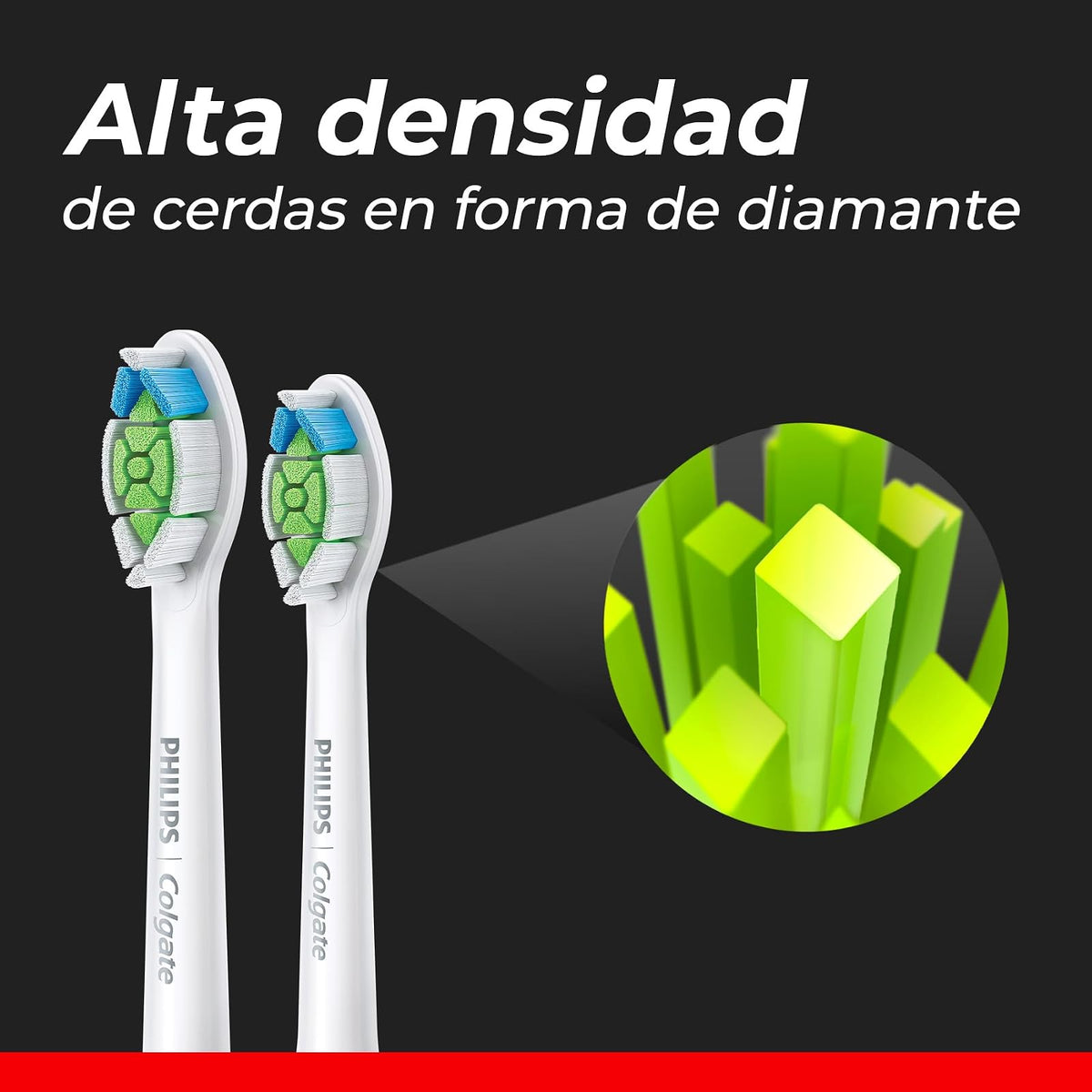 Philips Colgate Repuesto Cepillo Eléctrico SonicPro 2 pack | Hasta 100% Menos Manchas en Solo 7 Días, Eliminan Manchas Superficiales, Blanquean y Pulen los Dientes
