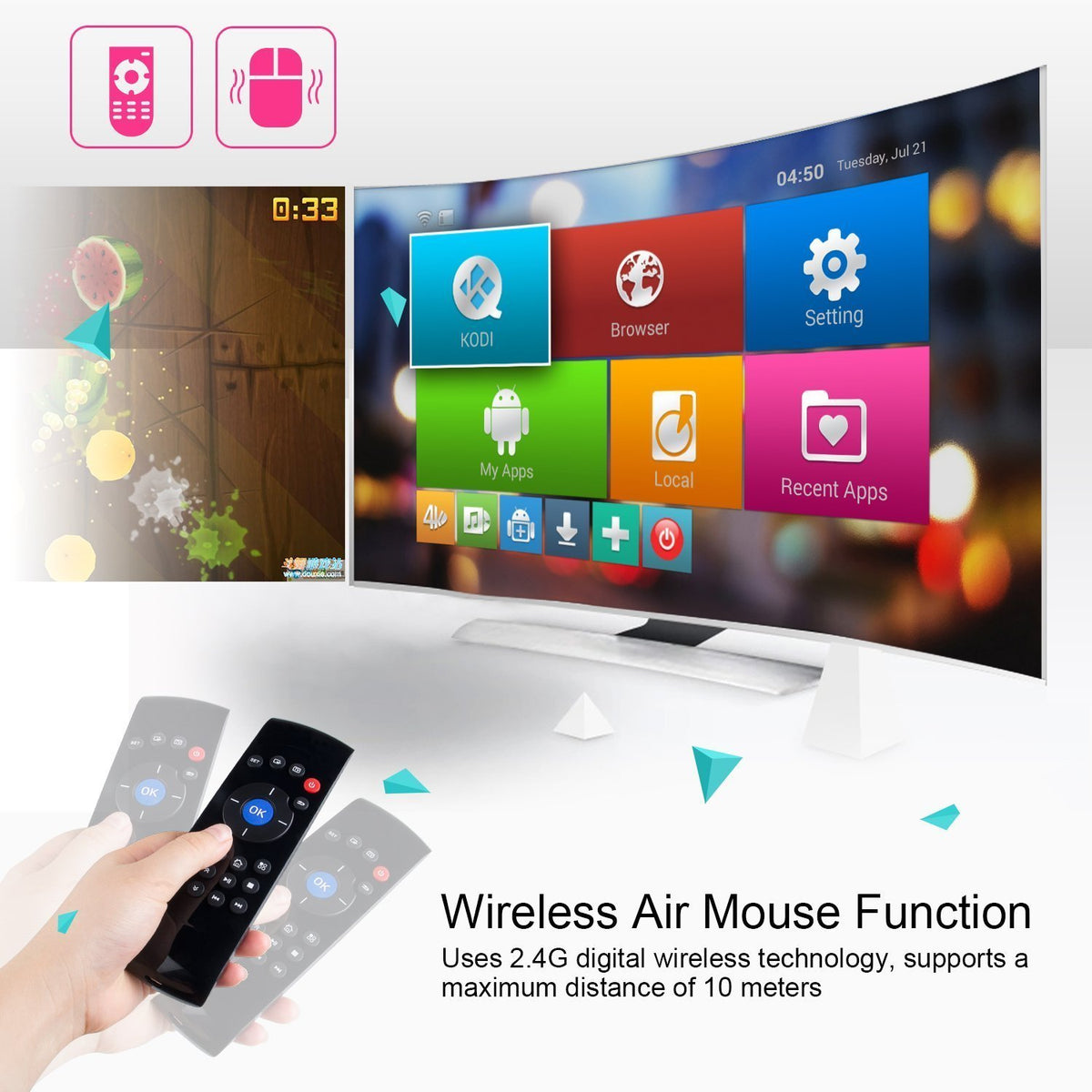 FAVI T1 Teclado y Mouse inalámbrico con conexión USB, 2.4 GHz, Aprendizaje IR, Negro (FMKRFIRAMT1)
