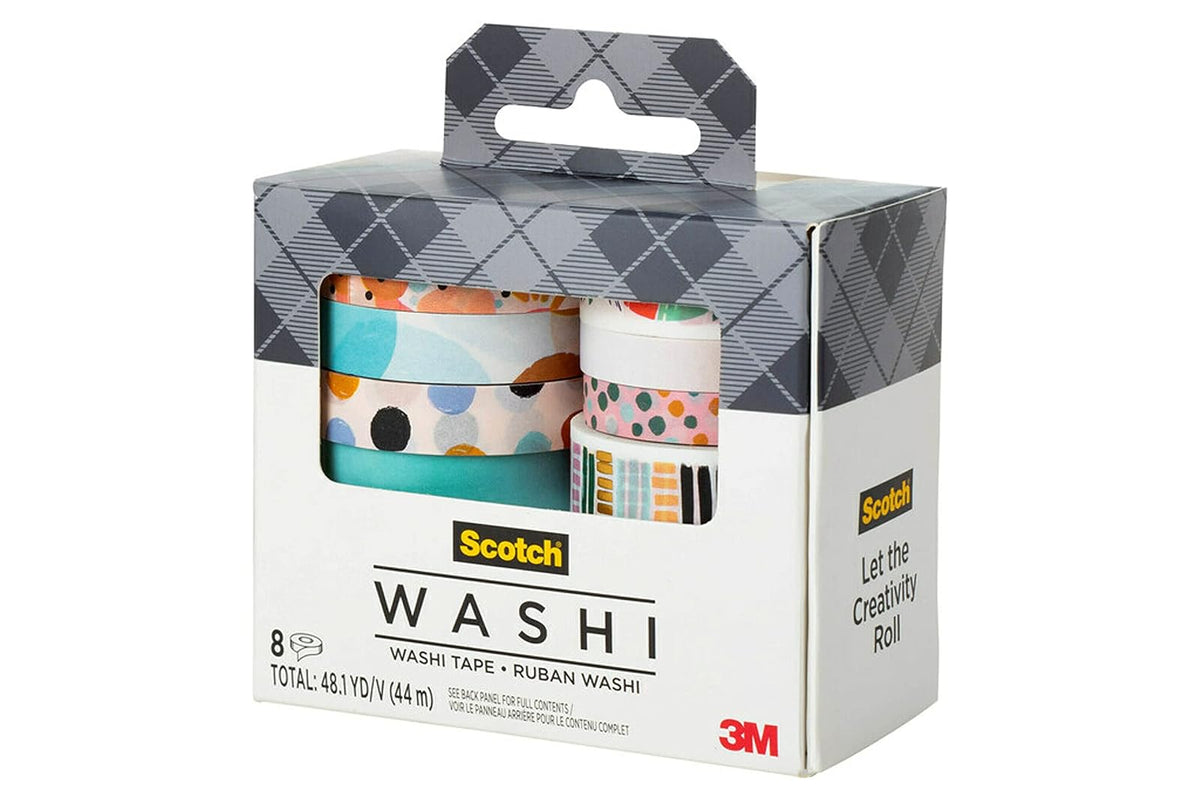 Scotch Cinta Washi, diseño moderno abstracto, 8 rollos, ideal para diario de balas, álbumes de recortes y decoración de bricolaje (C1017-8-P19)