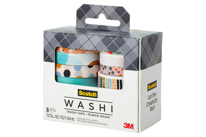 Scotch Cinta Washi, diseño moderno abstracto, 8 rollos, ideal para diario de balas, álbumes de recortes y decoración de bricolaje (C1017-8-P19)