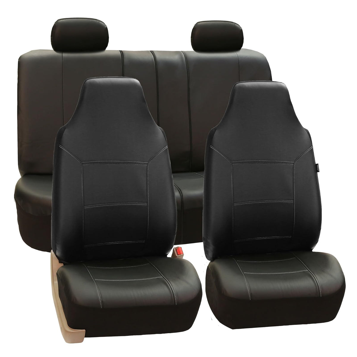 FH GROUP Universal Fit Full Set High Back Royal Seat Cover - PU Leather (Black) (Airbag Compatible and Rear Split, Fit Most Car, Truck, SUV, or Van, FH-PU103115)