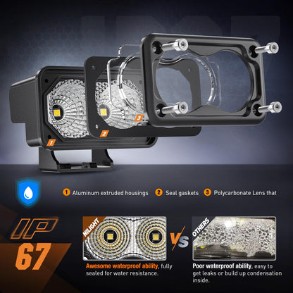 Nilight - 2 cápsulas LED para motocicleta, luz de inundación de 3 pulgadas, luz antiniebla todoterreno, 1160 lm, luz auxiliar EMC integrada para motocicleta, SUV, ATV, camión, barco, tractor, carretilla elevadora, 5 años de garantía