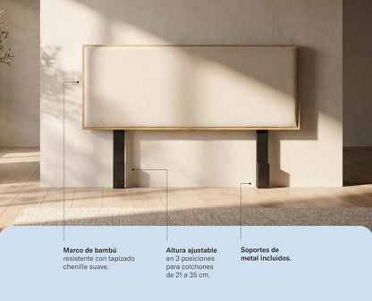 Luuna - Cabecera Cama Queen Size, Cabecera de Cama de Madera de Bambú, Respaldo para Cama Resistente, Tapizada, Garantìa de 1 Año, Color Beige