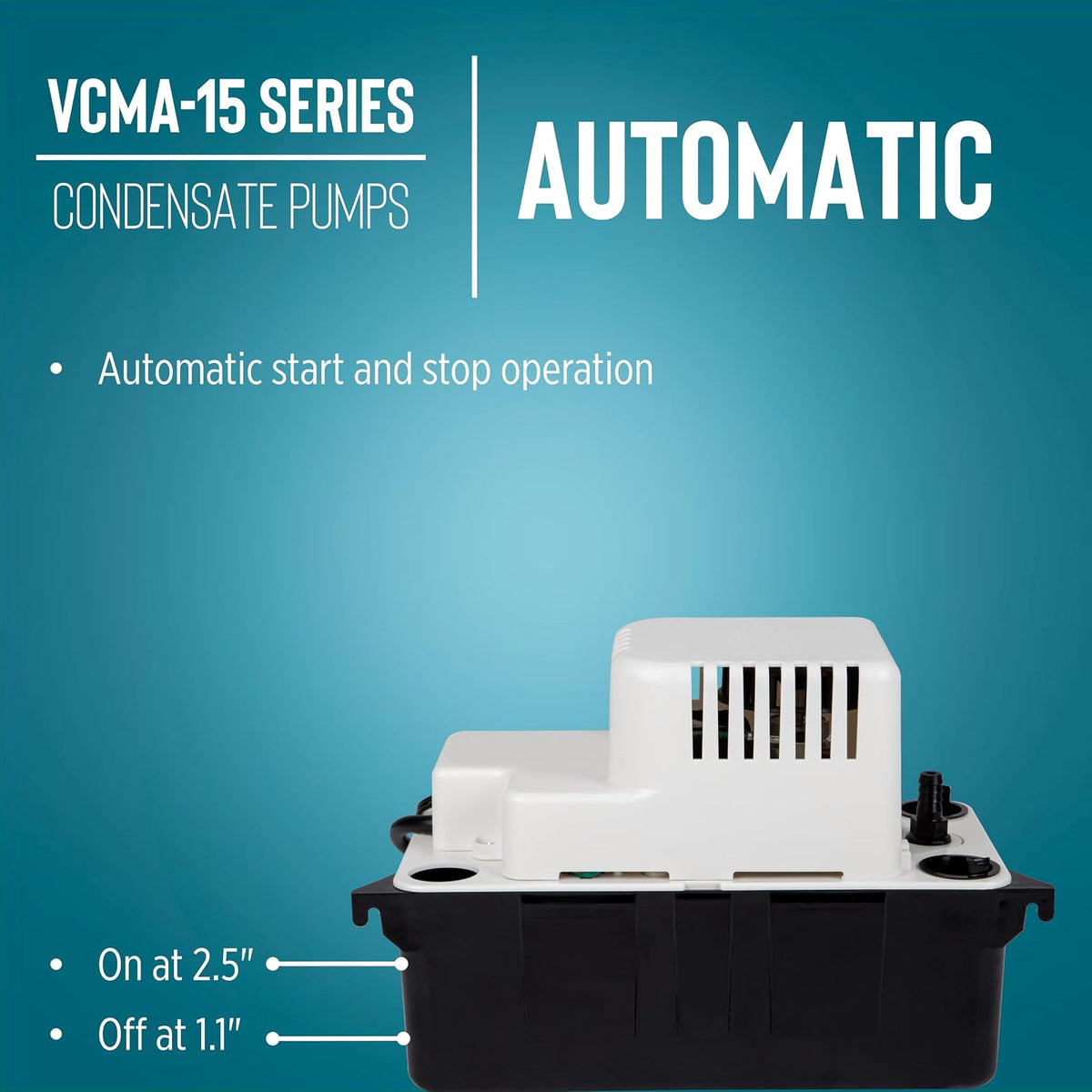 Little Giant VCMA-15UL Bomba automática de extracción de condensado de 115 voltios, 65 GPH, 1/50 HP para sistemas HVAC/refrigeración/deshumidificadores (sin interruptor de seguridad), cable de 6 pies